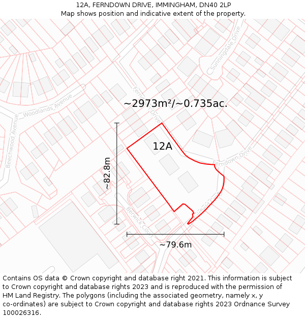 12A, FERNDOWN DRIVE, IMMINGHAM, DN40 2LP: Plot and title map