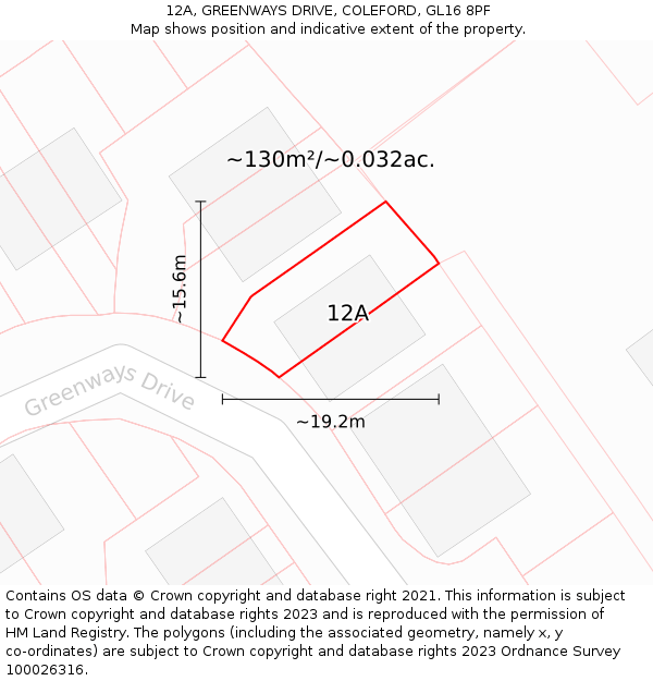 12A, GREENWAYS DRIVE, COLEFORD, GL16 8PF: Plot and title map