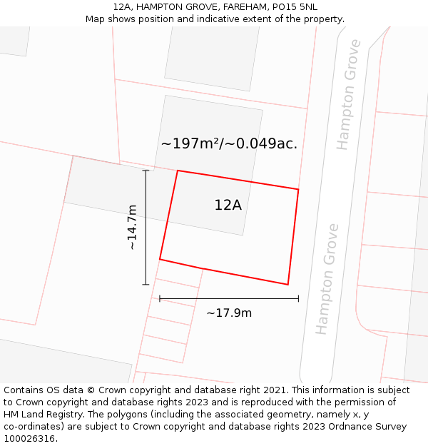 12A, HAMPTON GROVE, FAREHAM, PO15 5NL: Plot and title map