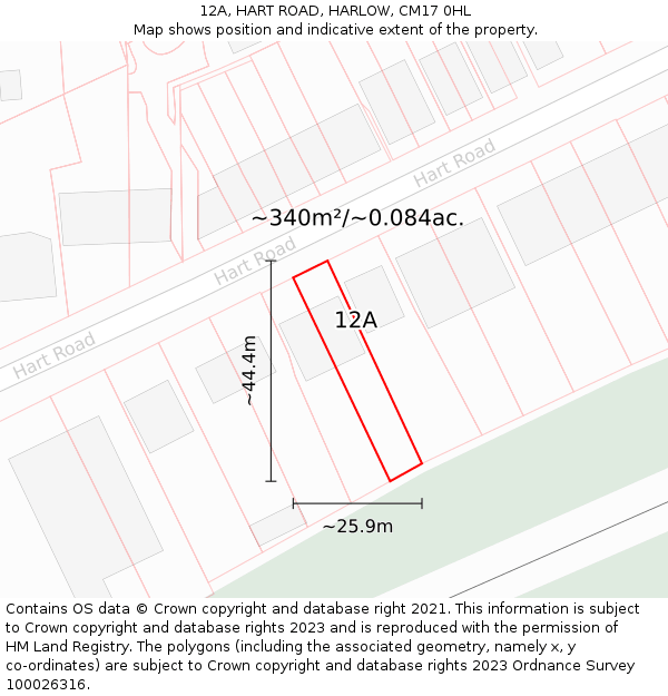 12A, HART ROAD, HARLOW, CM17 0HL: Plot and title map