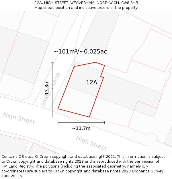 12A, HIGH STREET, WEAVERHAM, NORTHWICH, CW8 3HB: Plot and title map