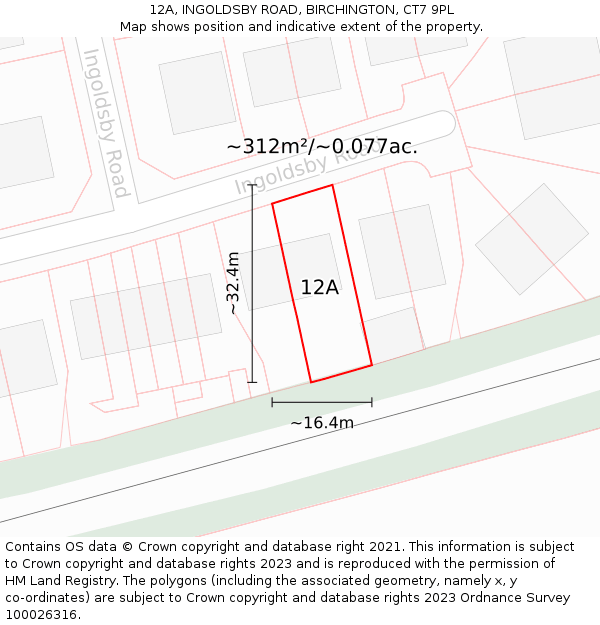 12A, INGOLDSBY ROAD, BIRCHINGTON, CT7 9PL: Plot and title map