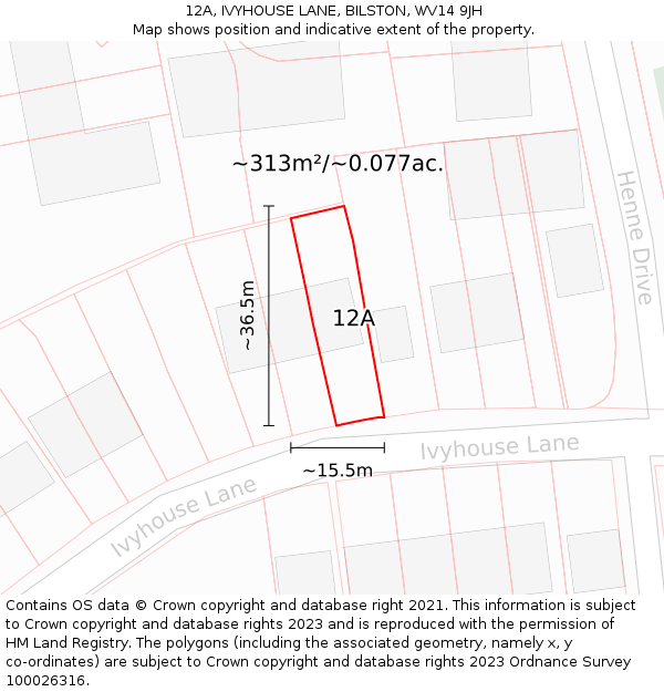 12A, IVYHOUSE LANE, BILSTON, WV14 9JH: Plot and title map