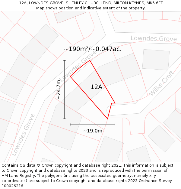 12A, LOWNDES GROVE, SHENLEY CHURCH END, MILTON KEYNES, MK5 6EF: Plot and title map