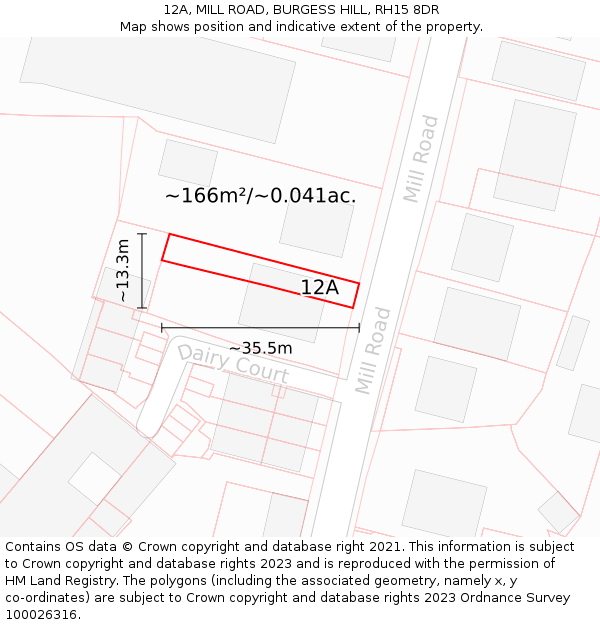 12A, MILL ROAD, BURGESS HILL, RH15 8DR: Plot and title map