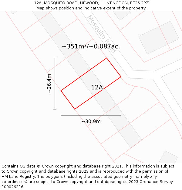 12A, MOSQUITO ROAD, UPWOOD, HUNTINGDON, PE26 2PZ: Plot and title map