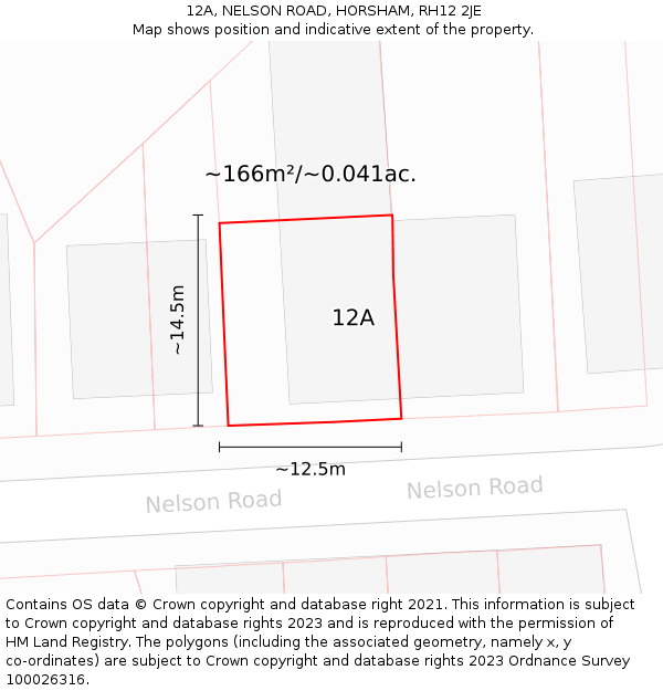 12A, NELSON ROAD, HORSHAM, RH12 2JE: Plot and title map