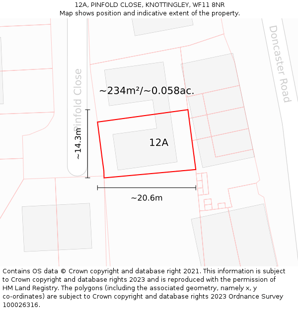 12A, PINFOLD CLOSE, KNOTTINGLEY, WF11 8NR: Plot and title map