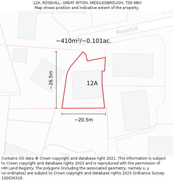 12A, ROSEHILL, GREAT AYTON, MIDDLESBROUGH, TS9 6BH: Plot and title map