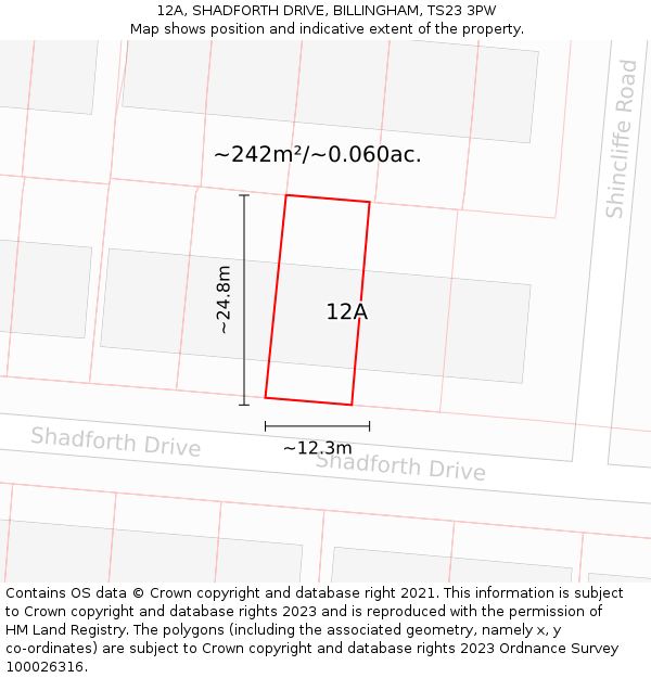 12A, SHADFORTH DRIVE, BILLINGHAM, TS23 3PW: Plot and title map
