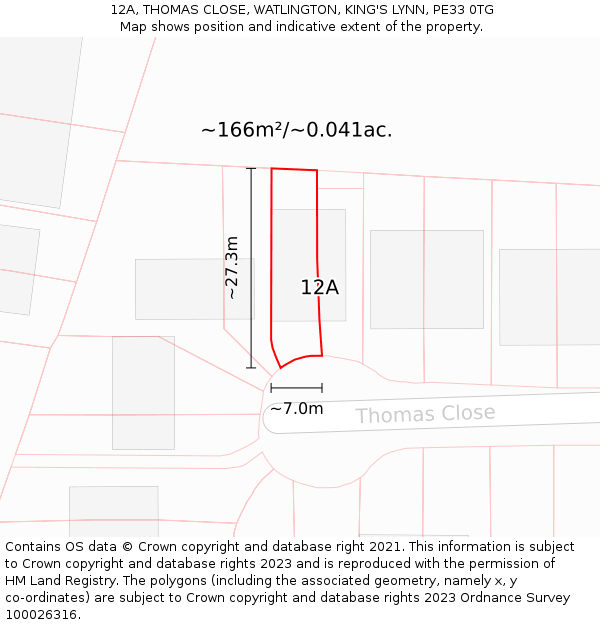 12A, THOMAS CLOSE, WATLINGTON, KING'S LYNN, PE33 0TG: Plot and title map