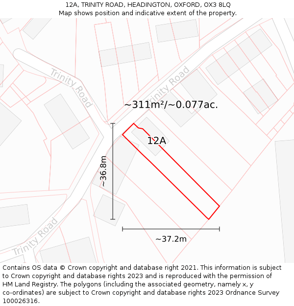 12A, TRINITY ROAD, HEADINGTON, OXFORD, OX3 8LQ: Plot and title map