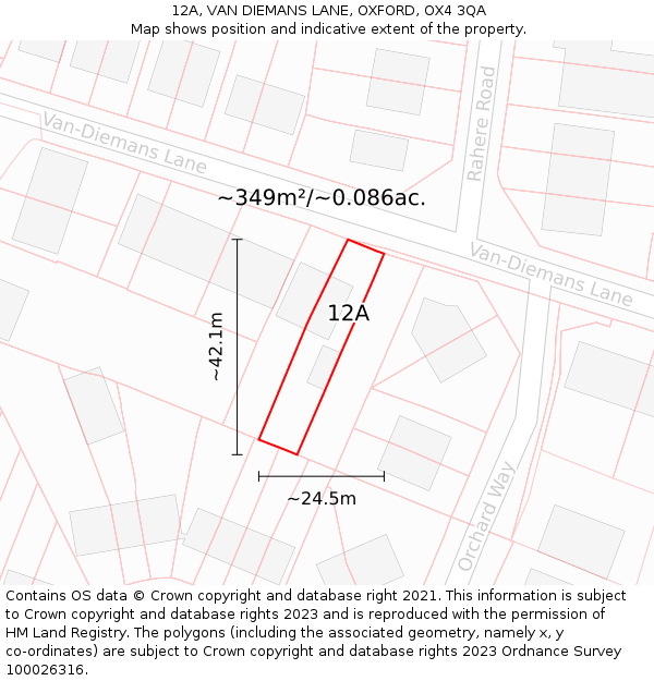 12A, VAN DIEMANS LANE, OXFORD, OX4 3QA: Plot and title map