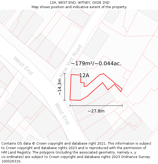 12A, WEST END, WITNEY, OX28 1ND: Plot and title map