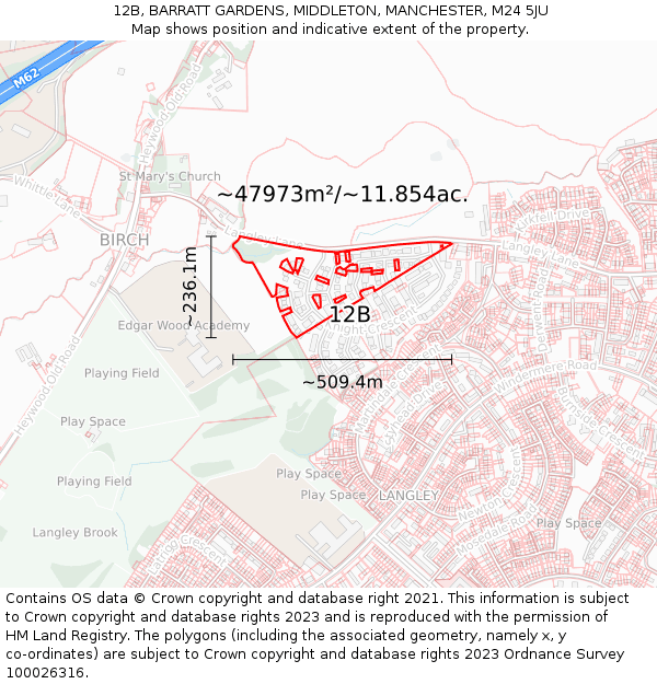 12B, BARRATT GARDENS, MIDDLETON, MANCHESTER, M24 5JU: Plot and title map