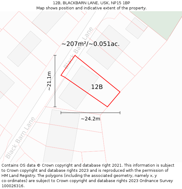 12B, BLACKBARN LANE, USK, NP15 1BP: Plot and title map