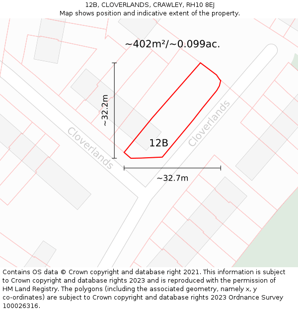 12B, CLOVERLANDS, CRAWLEY, RH10 8EJ: Plot and title map