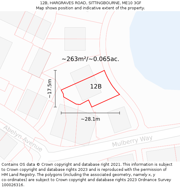 12B, HARGRAVES ROAD, SITTINGBOURNE, ME10 3GF: Plot and title map