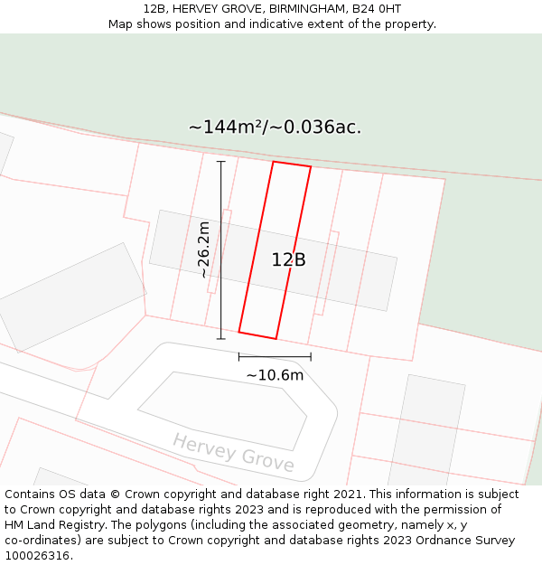 12B, HERVEY GROVE, BIRMINGHAM, B24 0HT: Plot and title map