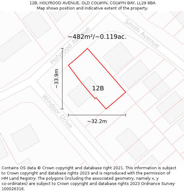 12B, HOLYROOD AVENUE, OLD COLWYN, COLWYN BAY, LL29 8BA: Plot and title map