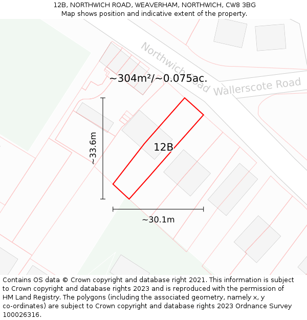 12B, NORTHWICH ROAD, WEAVERHAM, NORTHWICH, CW8 3BG: Plot and title map