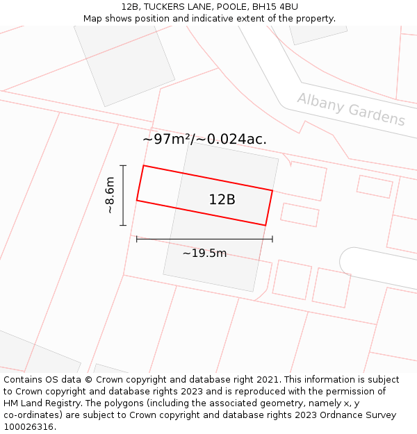 12B, TUCKERS LANE, POOLE, BH15 4BU: Plot and title map