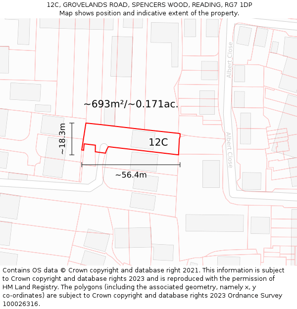 12C, GROVELANDS ROAD, SPENCERS WOOD, READING, RG7 1DP: Plot and title map