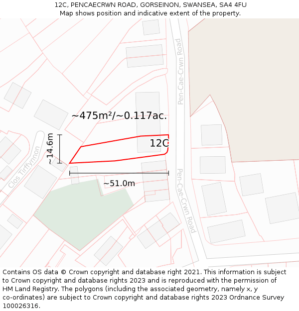 12C, PENCAECRWN ROAD, GORSEINON, SWANSEA, SA4 4FU: Plot and title map