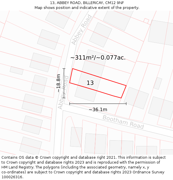 13, ABBEY ROAD, BILLERICAY, CM12 9NF: Plot and title map