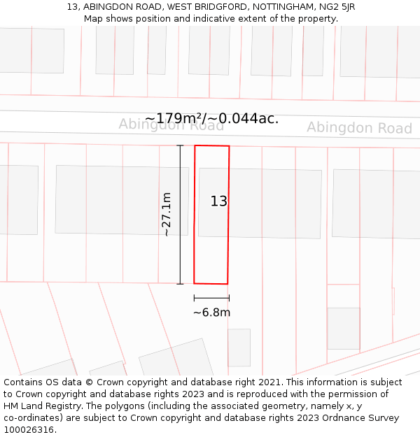 13, ABINGDON ROAD, WEST BRIDGFORD, NOTTINGHAM, NG2 5JR: Plot and title map