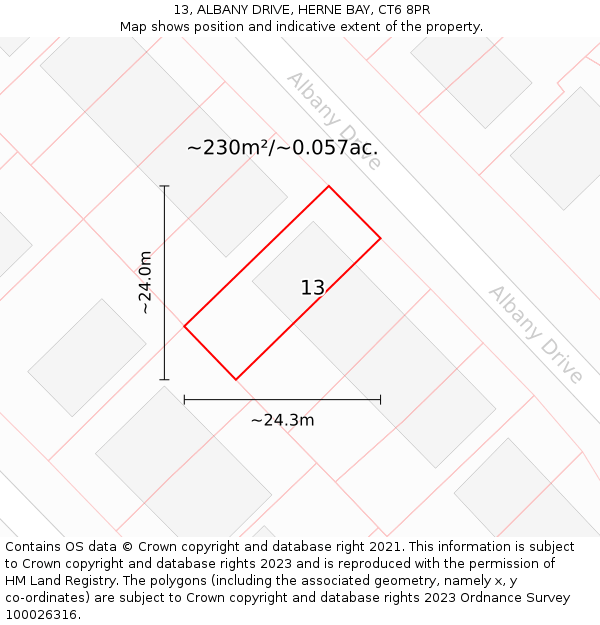 13, ALBANY DRIVE, HERNE BAY, CT6 8PR: Plot and title map