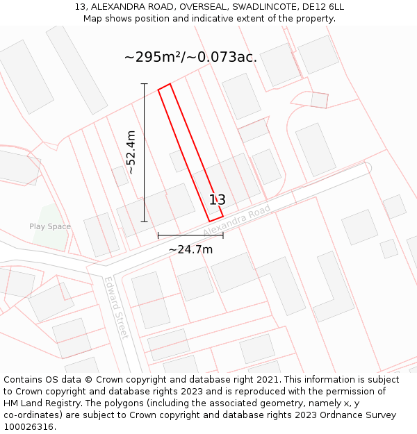 13, ALEXANDRA ROAD, OVERSEAL, SWADLINCOTE, DE12 6LL: Plot and title map