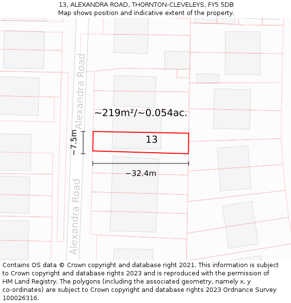 13, ALEXANDRA ROAD, THORNTON-CLEVELEYS, FY5 5DB: Plot and title map