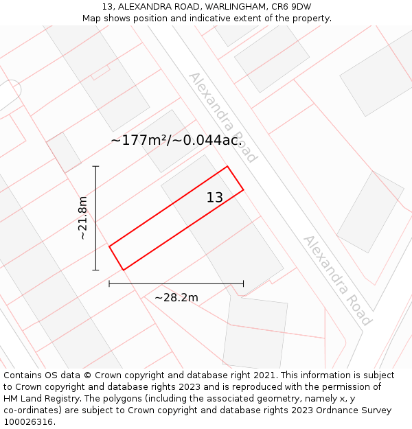 13, ALEXANDRA ROAD, WARLINGHAM, CR6 9DW: Plot and title map