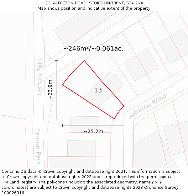 13, ALFRETON ROAD, STOKE-ON-TRENT, ST4 2NX: Plot and title map