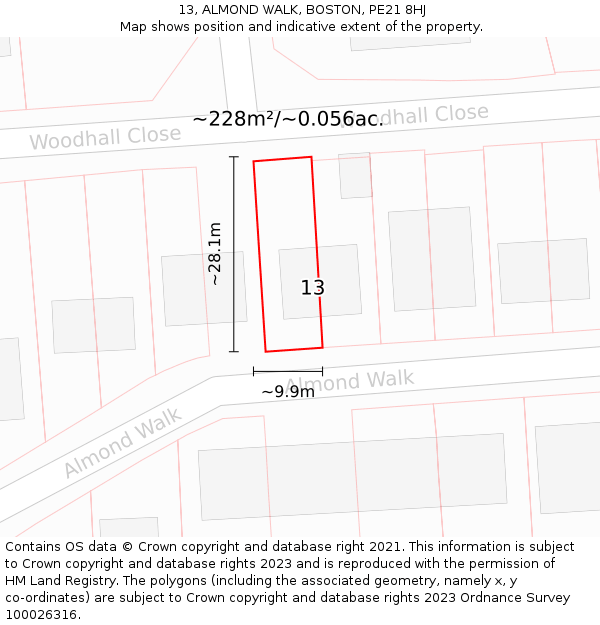 13, ALMOND WALK, BOSTON, PE21 8HJ: Plot and title map