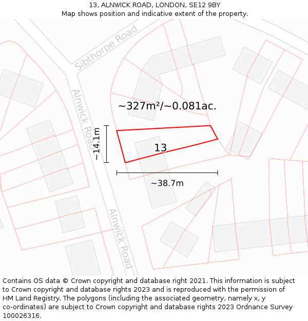 13, ALNWICK ROAD, LONDON, SE12 9BY: Plot and title map