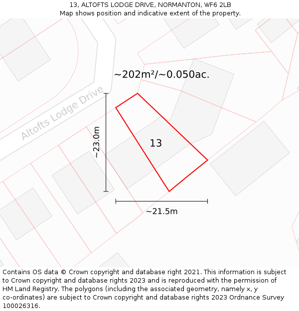 13, ALTOFTS LODGE DRIVE, NORMANTON, WF6 2LB: Plot and title map