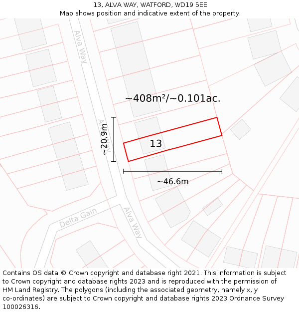 13, ALVA WAY, WATFORD, WD19 5EE: Plot and title map