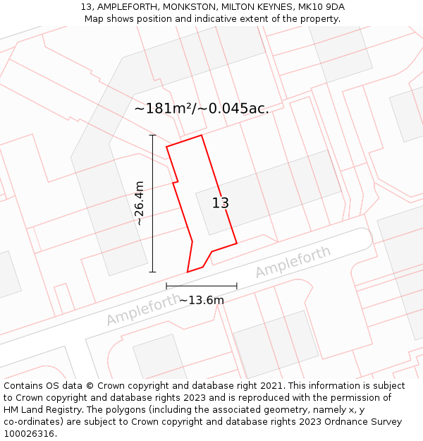 13, AMPLEFORTH, MONKSTON, MILTON KEYNES, MK10 9DA: Plot and title map