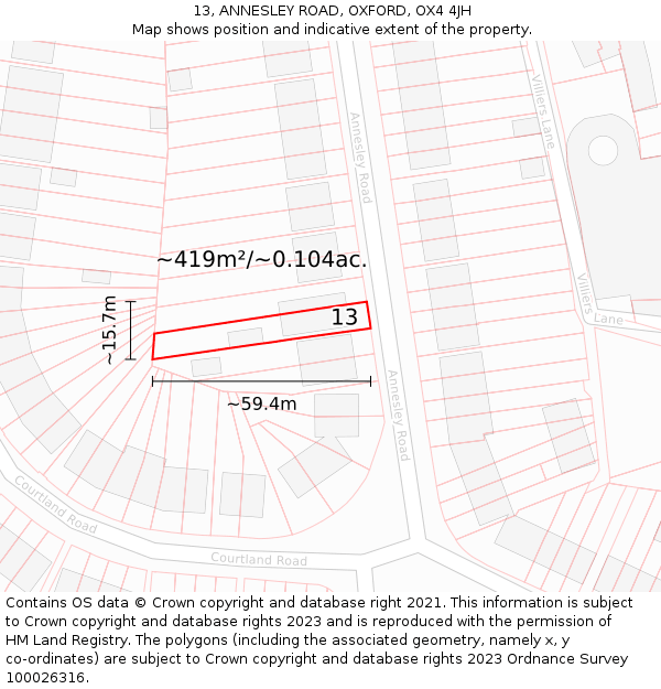 13, ANNESLEY ROAD, OXFORD, OX4 4JH: Plot and title map