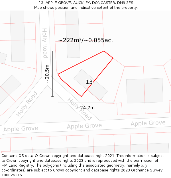 13, APPLE GROVE, AUCKLEY, DONCASTER, DN9 3ES: Plot and title map