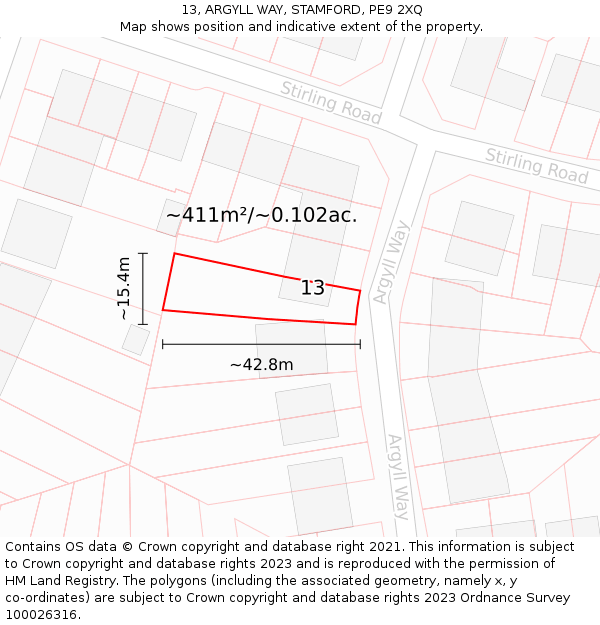 13, ARGYLL WAY, STAMFORD, PE9 2XQ: Plot and title map