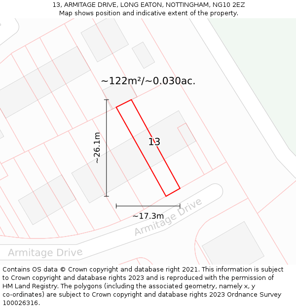 13, ARMITAGE DRIVE, LONG EATON, NOTTINGHAM, NG10 2EZ: Plot and title map