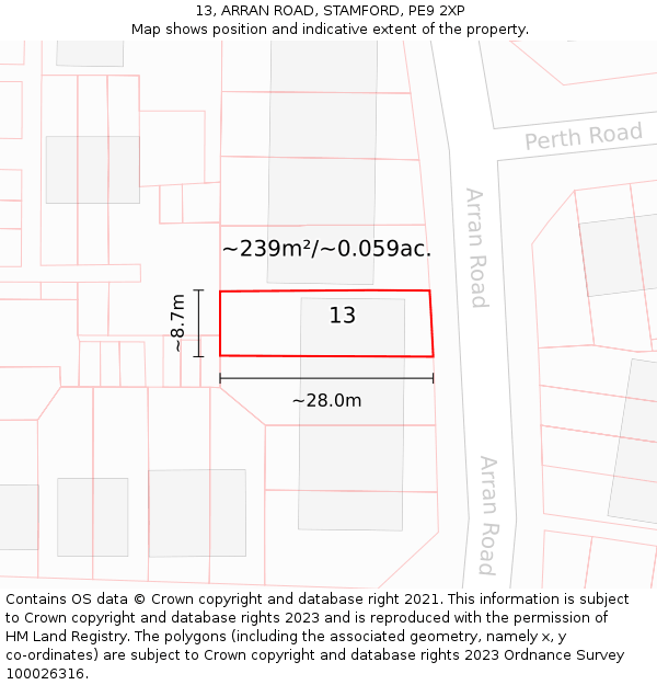 13, ARRAN ROAD, STAMFORD, PE9 2XP: Plot and title map