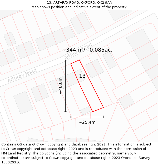 13, ARTHRAY ROAD, OXFORD, OX2 9AA: Plot and title map