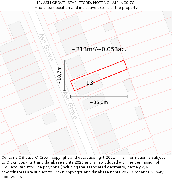 13, ASH GROVE, STAPLEFORD, NOTTINGHAM, NG9 7GL: Plot and title map