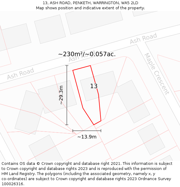 13, ASH ROAD, PENKETH, WARRINGTON, WA5 2LD: Plot and title map