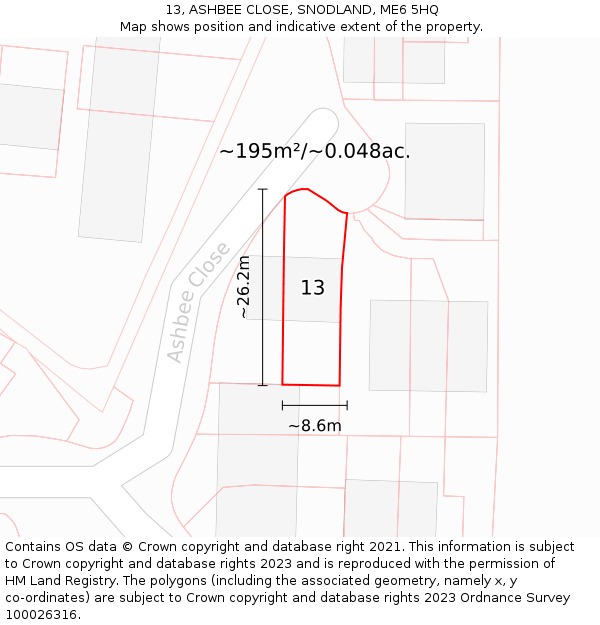 13, ASHBEE CLOSE, SNODLAND, ME6 5HQ: Plot and title map