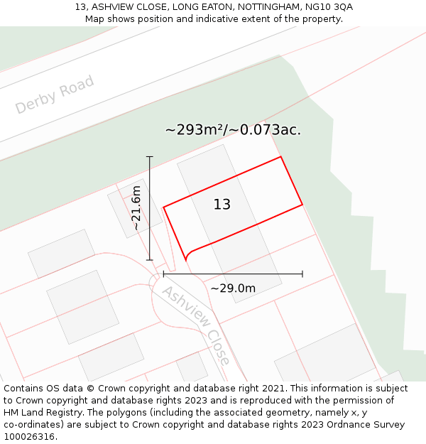 13, ASHVIEW CLOSE, LONG EATON, NOTTINGHAM, NG10 3QA: Plot and title map